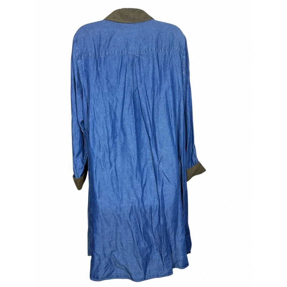 Soft Surroundings 1X Urbina Chambray‎ Midi Dress Turn-Lock Accents Faux Suede